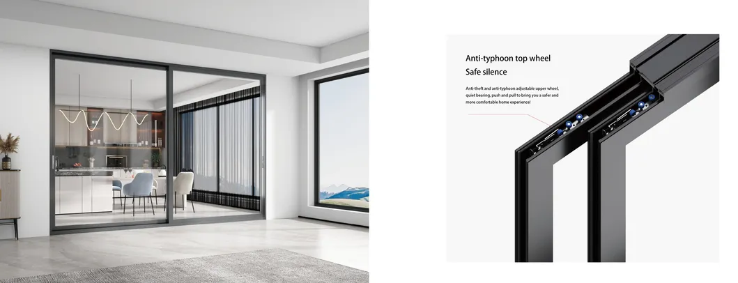 Glanzende aluminium schuifdeuren 2 mm horizontaal openingsraam Schuifdeur van glas 4