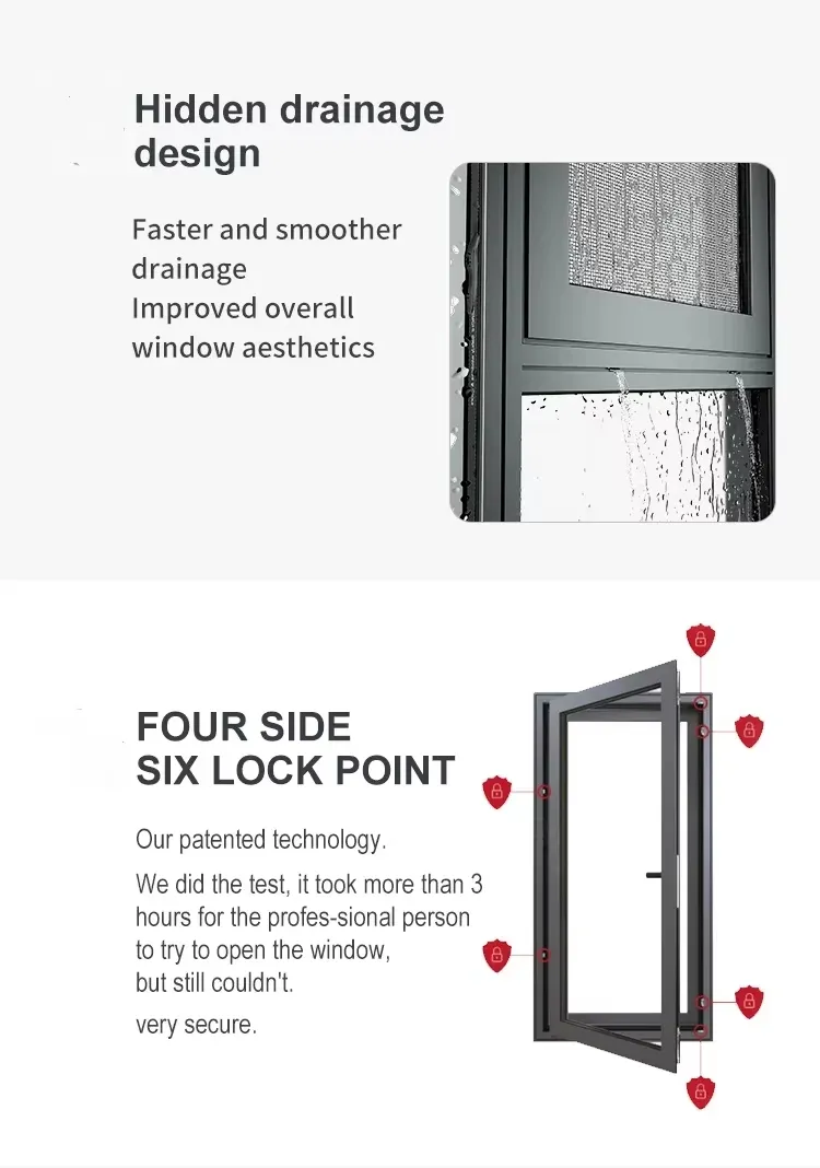 Hooggehangen dubbele glazen luifel ramen, Custom Aluminium Storm Windows 4