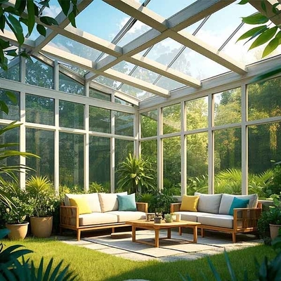 Een comfortabele, op maat gemaakte zonnebadkamer.